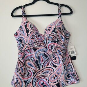 Island Escape Gemini Tankini Women’s Push Up & Underwire Paisley 10 NWT